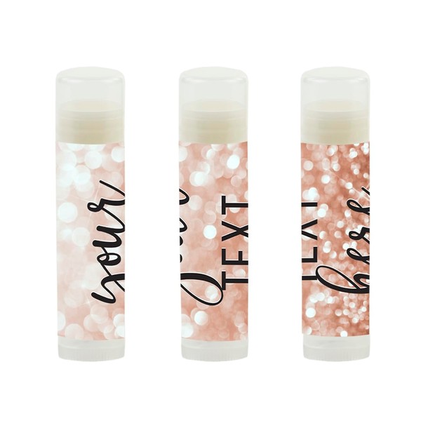 Andaz Press Personalized Lip Balm Party Favors, Faux Rose Gold Glitter Shimmer, Your Text Here, 12-Pack, Custom