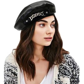 XYIYI Women Beret Hats PU Leather Beret French Black Beret Artist Beret Cap Causal Beanie Hat