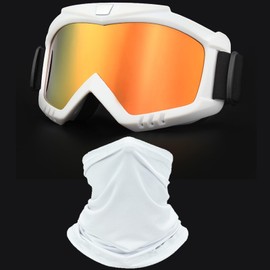Immoono Dirt Bike Goggles with Face Mask, Motorcycle & ATV Goggles, White Frame with Colorful Yellow Lenses