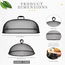 Hicarer Metal Mesh Screen Food Cover for Outdoors Set Including Extra Large 18.5 in Mesh Food Tents for Outdoor Pcs 11 in Large Dome Picnic Covers(Black)