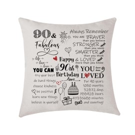 AMZKWY Birthday Cushion Cover Throw Pillow Cover, 45x45 CM Birth Anniversary Date of Birth Gift for Family Friends Parents Keepsake Gifts Home Decoration (90th Birthday)