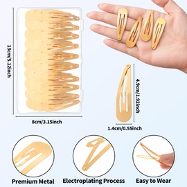 Gingbiss 50Pcs Metal Snap Hair Clips for Women, 2 Inch Water Drop Hair Barrettes with Storage Box, No-Slip Hair Pins Accessories for Women Girls (Gold)