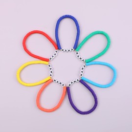 Rainbow Heishi Surfer Bracelets Set for Women Stackable MAMA Clay Disc Colorful Beaded Stretch Bracelets Elastic Layered Friendship Bracelets for Women Boho Summer Beach Jewelry Gift for Mom