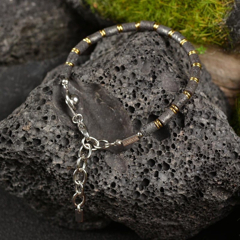 Casvia Men’s Lava Textured Hematite Bracelet - Handcrafted Original Design