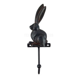 Vintage Bunny Rabbit Wall Hook Key Towel Coat Hanger Rustic Brown Iron