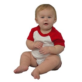 Monag Short Sleeve Raglan Bodysuit, Red and white short sleeve baby bodysuit 3-6M White/Red