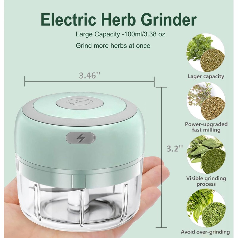 Electric Herb Grinder with Mini Scoop & Brush - 3.5-Inch
