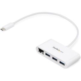 StarTech.com 3 Port USB C Hub w/Gigabit Ethernet USB Type C to 3 x USB-A Multi Port USB 3.0 Hub for MacBook Pro (HB30C3A1GEA) White