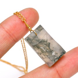 GEMKORA Real Moss-Agate Raw Crystal Pendant Necklace, Natural Gemstone, Flat Bars, Rough Crystal, Healing Stone, Gift for Women Jewellery Length 18 inch