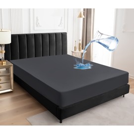 Sufdari - Protector de colchón de tamaño matrimonial, protector de colchón impermeable, estilo sábana bajera con bolsillo profundo de 18 pulgadas, lavable y cómodo, color gris oscuro, tamaño