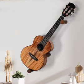 DAZZLIFE Ukulele Horizontal Guitar Hangers for Wall Wooden Wall Mount (Brown)
