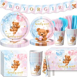142pcs Bear Baby Shower Decorations We Can Bearly Wait Tableware Baby Shower Decorations Bear Baby Shower Party Supplies Tableware Set Bear Theme Disposable Plates Napkins Serve 20