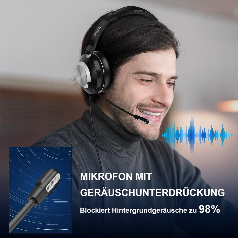 Voistek Headset with Microphone, USB/3.5 mm Type-C, Volume Control, Over-Ear