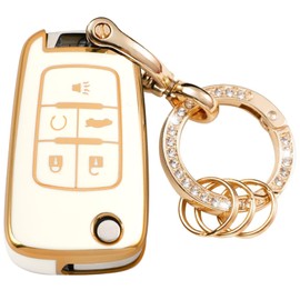 WSAuto for Chevy Key Fob Cover Compatible with Equinox Camaro Cruze Malibu Impala Sonic Volt Spark Trax GMC Terrain Buick Lacrosse Encore TPU Car Key Case Shell with Metal Keychain White