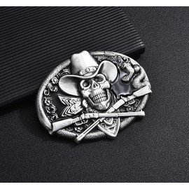 MUSVIKY Vintage Ghost Skeleton Skull with Gun Western Belt Buckle For Men American Native Cowboys Women Cowgirls