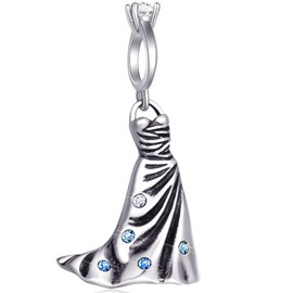 925 Sterling Silver Wedding Ring Charm Wedding Dress Dangle Fit European Valentine's Day Bracelet, Strapless Evening Dresses Necklace Pendant with Crystal, Gifts for Women/Bride/Anniversary, Sterling