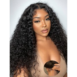 Julia Hair Water Wave 7x5 Bye Bye Knots Glueless Wig with Baby Hair HD Lace Pre Everything with Drawstring Wigs Human Hair Pre Plucked Pre Cut Bleached Knots Put on and Go Natural Hairline 22 Inch