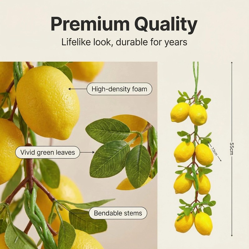2 Pcs Artificial Lemon String Lifelike Faux Lemon Garland with