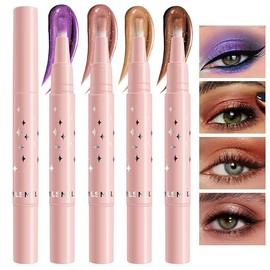 DEERELF 4 Colors Shimmer Liquid Eyeshadow, Long Lasting Brightener Eyeshadow Makeup,Glitter Liquid Eyeshadow with Brush, Sparkle Eyeshadow Stick for Lip and Cheek(1234#)