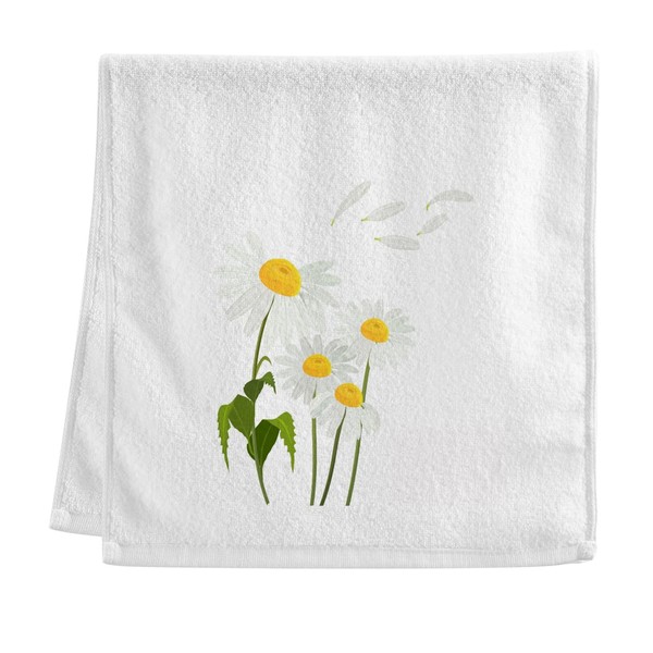 Dallonan 100% Cotton Towels White Yellow and White Daisy Cartoon Hand Towels for Bathroom Clearance Decorations Soft Absorbent Wash Towels for Body Face Hair 16x30 Inche