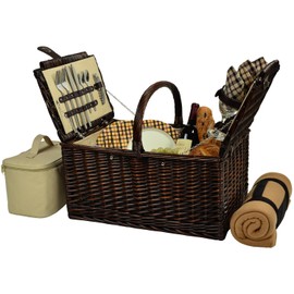 Picnic at Ascot Buckingham Willow Picnic Basket with Service for 4 with Blanket- London Plaid