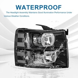 Fullux Headlights Assembly fit 2007-2013 Chevy Silverado 1500/2007-2014 Silverado 2500HD/3500, DOES NOT FIT 2007 (OLD BODY) CLASSIC MODELS Black Housing Clear Reflector