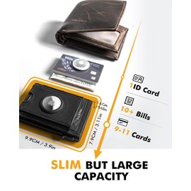 iwantit Front Pocket Wallet for Men: Slim with Detachable Money Clip Airtag Holder ID Window - RFID Blocking for Cards Cash Safe - Pop Up Bifold Wallet for Father, Husband, Friends (Black)
