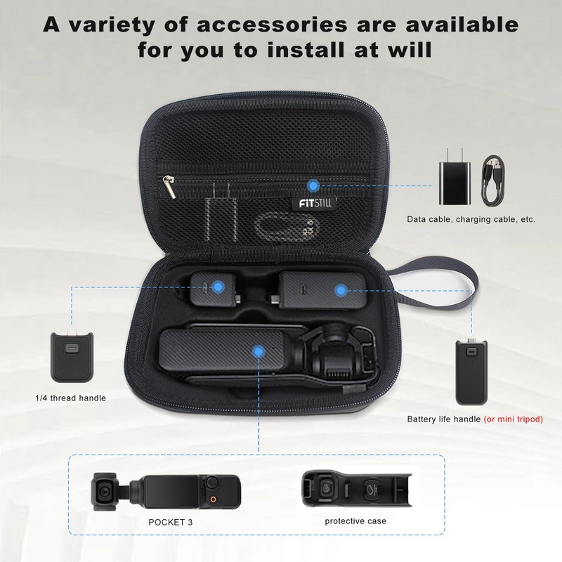 FiTSTILL Black Medium Carrying&Protective Hard Shell Travel Storage Case Bag