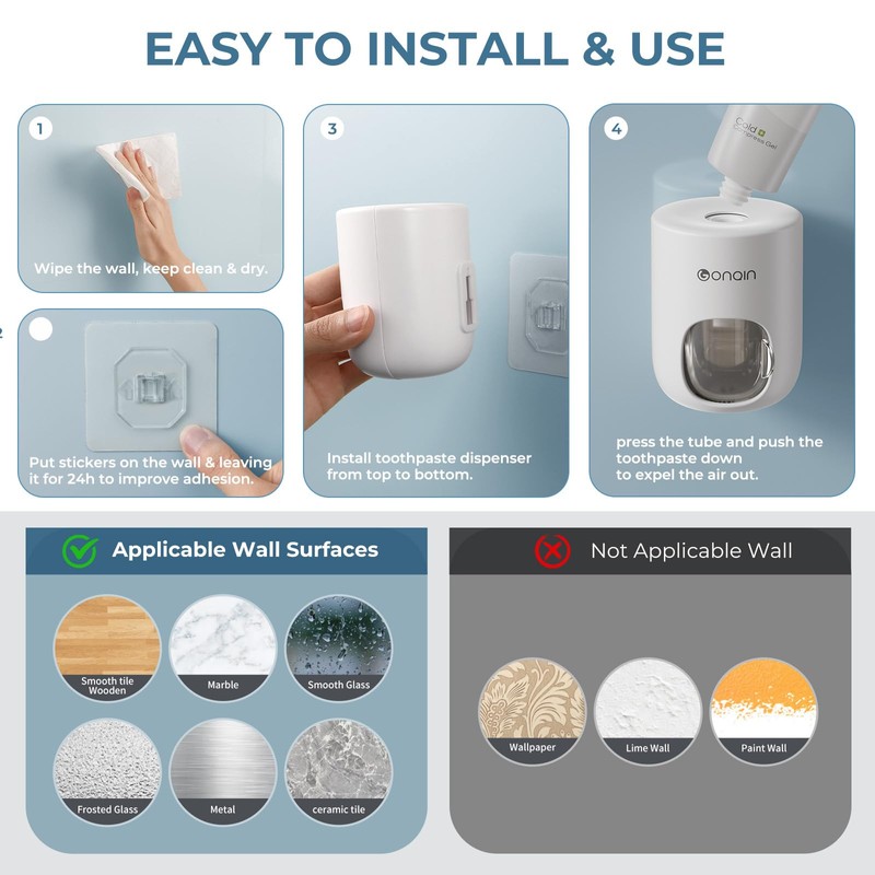 VNYIFAN Toothpaste Dispenser Wall Mount for Bathroom-Toothpaste Holder Automatic Toothpaste