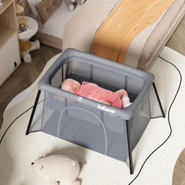 INFANS Travel Crib, Portable Baby Playpen with Removable Bassinet Soft Mattress Carry Bag, Foldable Lightweight Playard Nursery Center for Newborns Toddlers (Dark Gray)