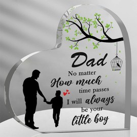 Dad Gifts from Son 3.9x3.9 Inch Acrylic Heart Keepsake Father's Day Christmas Birthday Gifts for Dad from Son