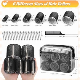 6 Size Hair Rollers for Women, 62 Pcs Rollers Hair Curlers | Large Medium Small Self Grip Hair Rollers for Long Medium Short Hair with 36 Rollers 24 S