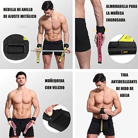 RUGNADOO Straps para Gym, MuñEqueras Gym, Agarres para Gym Ajustable, Anti-Deslizantes, Maximiza Tu Agarre en Barras y Mancuernas, para Levantamiento 