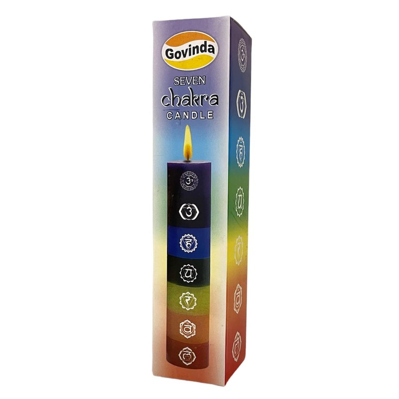 Govinda Premium Seven Chakras Layered Pillar Candle 1.5" Dia x