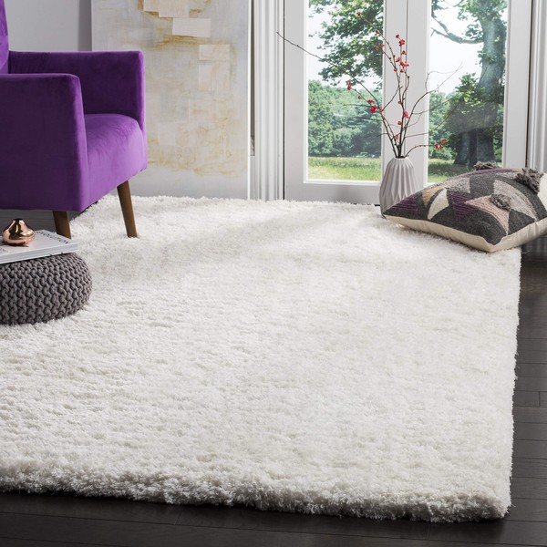 Safavieh Florence Shag Collection SGF412C Handmade Solid 2-inch Thick Area Rug, 5' x 8', White
