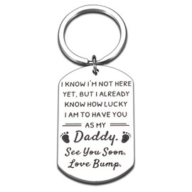 New Dad Gifts First Time, New Dad Essentials Funny Keychain for Men Boyfriend Him, 1st Fathers Day Gift for Newr Daddy, Cool Gender Reveal Ideas Dads Keychain Bulk, Pregnancy Announcement for Husband