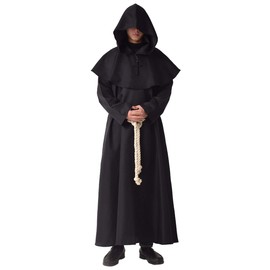 BLESSUME Monk Costume Medieval Robe Priest Hooded Renaissance Friar Cowl Outfit (L,Black)
