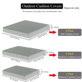 14 Pack Outdoor Cushion Covers for Patio Furniture Replacement Waterproof Patio Sofa Cushion Slipcovers with Zipper & Non Slip for 6-Seat Sofa 25.6 x 25.6 Inch, Khaki