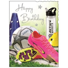 Female Birthday Card for Her - General Card for Women/Girls - Sporty Football Design - Special Finishes and Illustrated Insert Leaf - Made in the UK