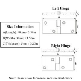 3.5" Detachable Door Hinges (Left + Right), 1 Pair Thicken Stainless Steel Butt Door Hinge, Slip Joint Hinge with Screws for Home Furniture Boat Accessories