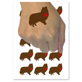 Shetland Sheepdog Sheltie Dog with Heart Temporary Tattoo Water Resistant Fake Body Art Set Collection - 54 1" Tattoos (1 Sheet)