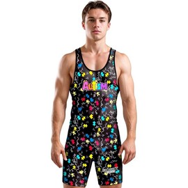 Exxact Sports Sublimated Adult Wrestling Singlet - Premium Powerlifting Singlet for Men Singlets (Autism) - Size: Small