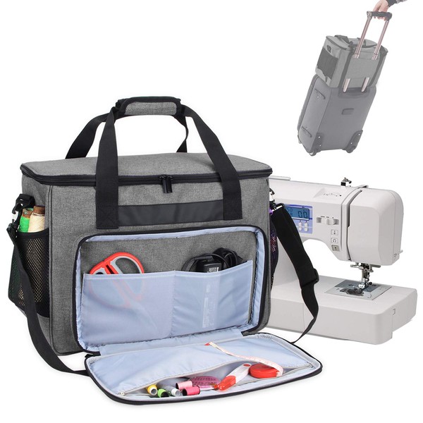 Teamoy Sewing Machine Bag, Travel Tote Bag for Most Standard Sewing Machines and Accessories, Gray