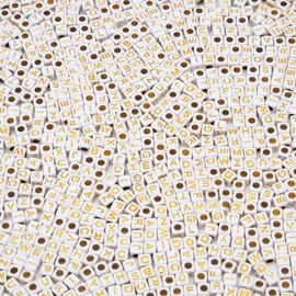 Kzyapi 1000Pcs Square Acrylic Gold Alphabet Beads A-Z Cube Letters Beads for Bracelets Necklaces Jewelry Making(Gold White)