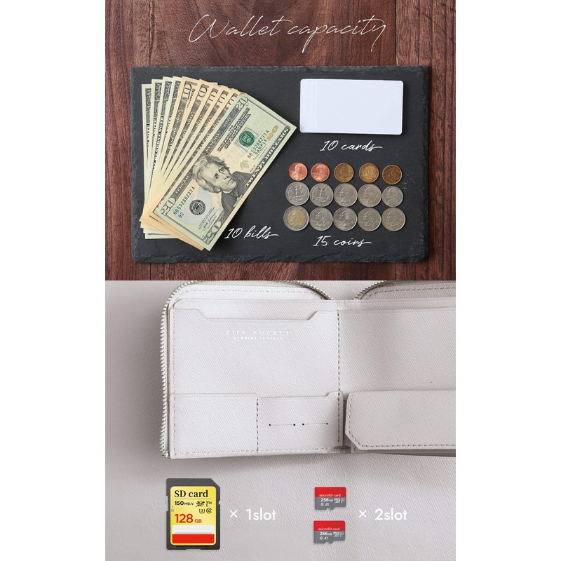 Life Pocket Smart Wallet Genuine Leather Bifold Men's Women's Mini