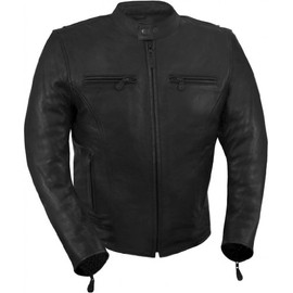 True Element Mens Light Weight, Vented Scooter Collar Leather Motorcycle Jacket (Black, Large)