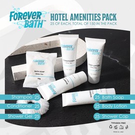 Forever Bath Hotel Toiletries & Guest Amenities Bundle - White Tea Collection (150 Pieces, 1 oz each) -  Small Travel Size All-In-Kit Body Care Fragrance Luxury Set