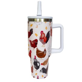 Chicken Tumbler with Handle and Straw,Rooster Water Bottle Stainless Steel Travel Mugs Cup Birthday Present 40 Oz