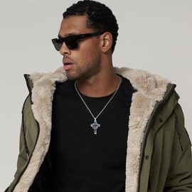 YYmqmq Crown of Thorns Necklace for Men Women 925 Sterling Silver Blue Opal Cross Pendant Crucifix Necklace Catholic Jewelry Gifts for Boyfriend Girlfriend