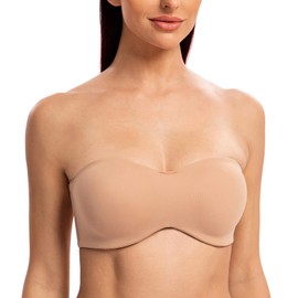 MELENECA Women's Strapless Bra for Large Bust Minimizer Unlined Bandeau with Underwire Cappuccino 38E